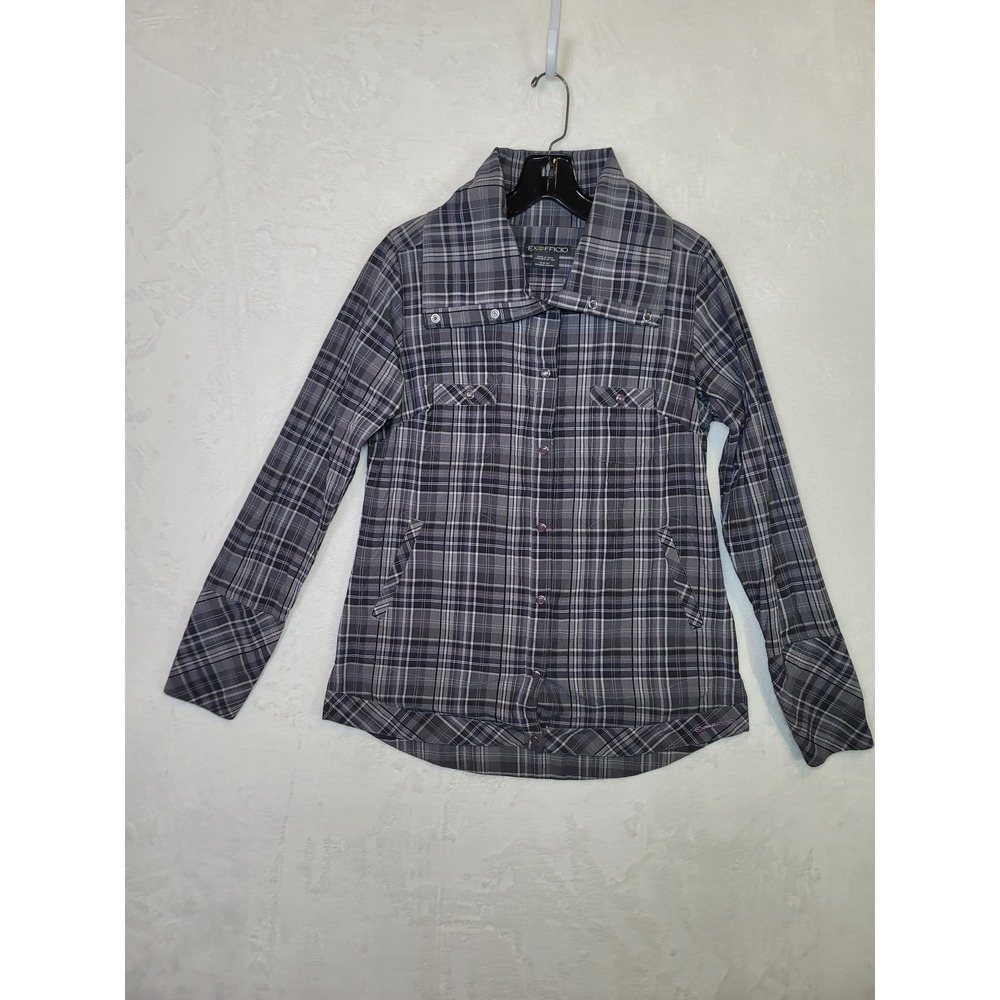 Western Plaid Snap Shirt Cowl Neck Nylon Barn Outdoor Size M Womens Camping